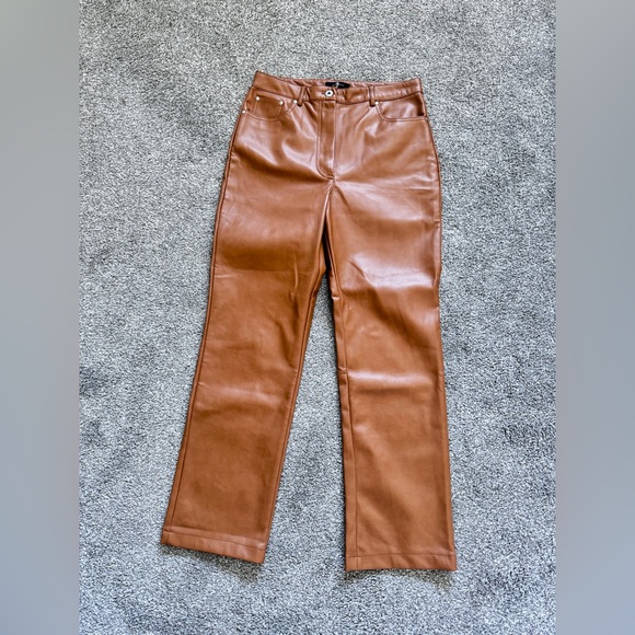 7 SEVEN FOR ALL MANKIND Straight Leg Faux Leather Pants in Golden Tan Camel Med - Picture 2 of 11